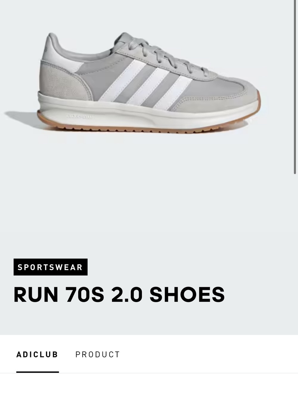 adidas RUN 70S 2.0 Women's Sneakers - Light Gray/White size 8.5